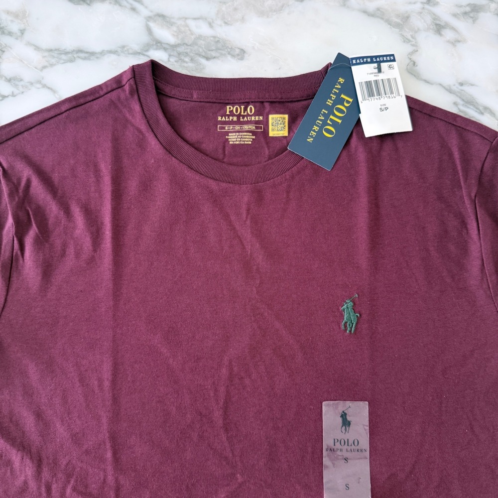 Polo Ralph Lauren Boys Burgundy Crewneck Short Sleeve Pony Logo T-Shirt Size S